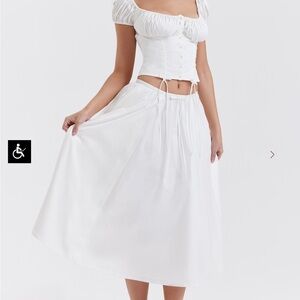 House of CB Cora White Midi A-Line Skirt Tie Front